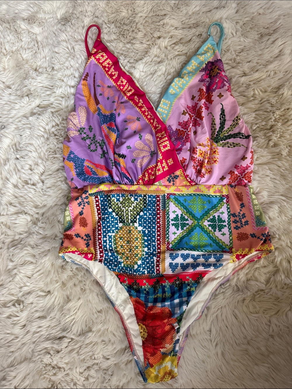 FARM Rio Multicolor Patchwork Floral One-Piece Swimsuit